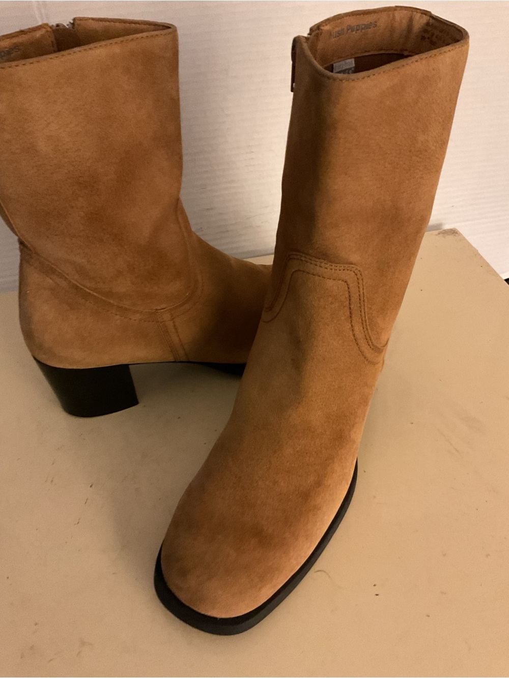 Hush Puppies women chestnut brown suede heel boots US 10
